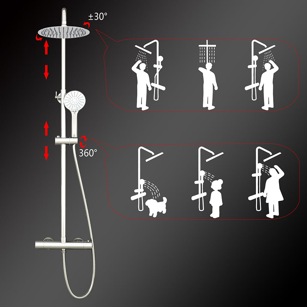 Colonne doccia cromo, soffione doccia rotondo da 25cm acciaio inox, miscelatore termostatico doccia tondo antiscottature