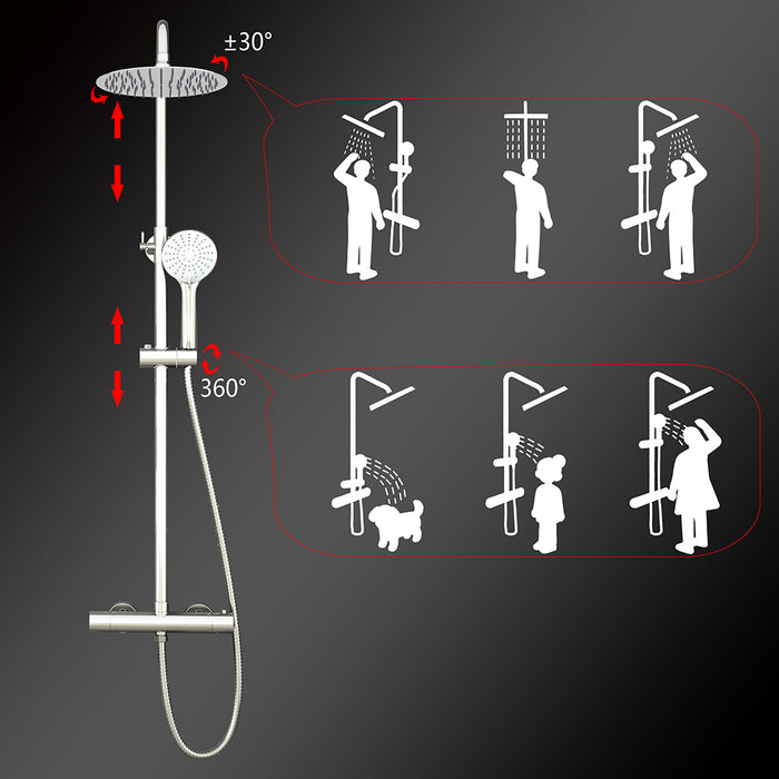 Colonne doccia cromo, soffione doccia rotondo da 25cm acciaio inox, miscelatore termostatico doccia tondo antiscottature