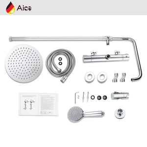 Grande soffione doccia inox 25x25cm, miscelatore termostatico doccia rotondo 280x40mm, cromo