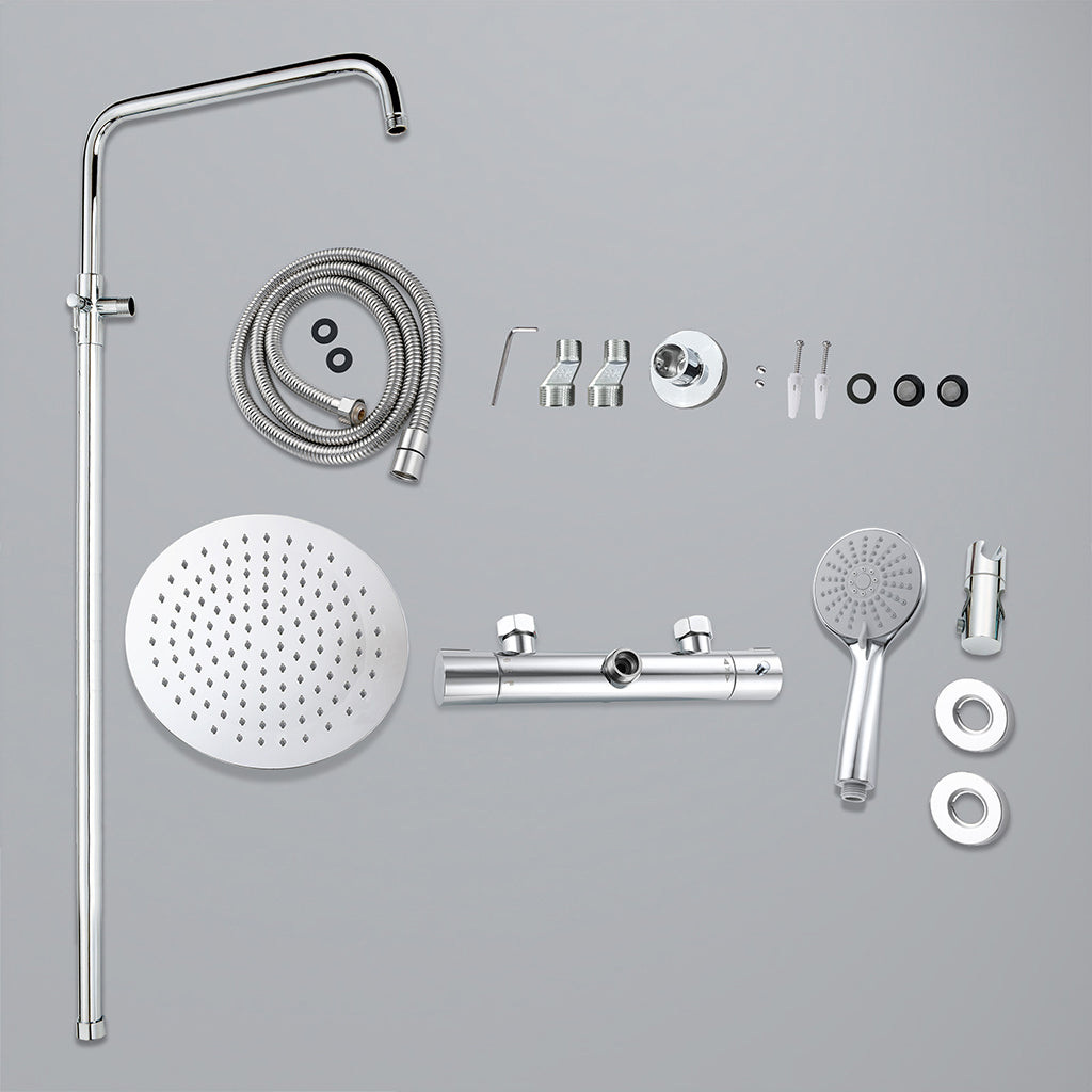 colonna doccia rotonda completo di miscelatore termostatico cilindro, soffione rotondo 25x25cm, cromo