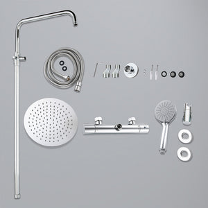 colonna doccia rotonda completo di miscelatore termostatico cilindro, soffione rotondo 25x25cm, cromo