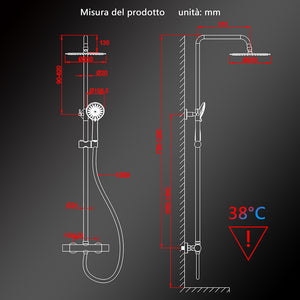Colonne doccia cromo, soffione doccia rotondo da 25cm acciaio inox, miscelatore termostatico doccia tondo antiscottature