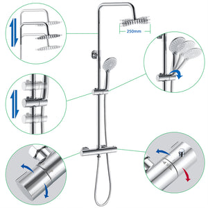 AICA Colonna doccia con miscelatore termostatico, rubinetto doccia cilindro 28x4cm, soffione doccia rotondo 25x25cm in acciaio inox cromato