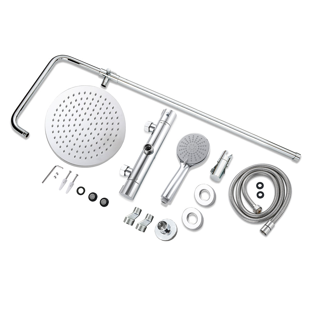 AICA Colonna doccia con miscelatore termostatico, rubinetto doccia cilindro 28x4cm, soffione doccia rotondo 25x25cm in acciaio inox cromato