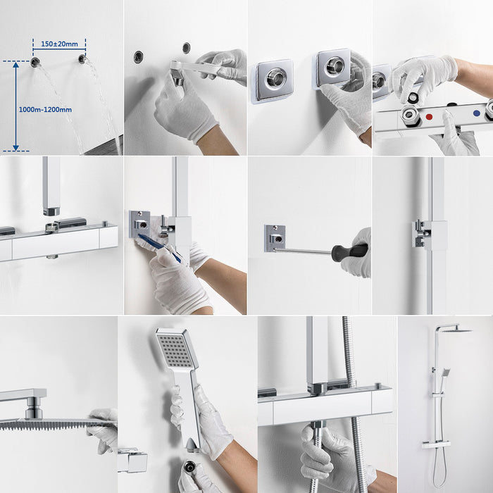 Colonna doccia termostatica, AICA ITALY soffione doccia 20*20CM, regolabile in altezza 75-115cm, set doccia con miscelatore, cromo