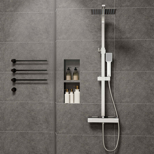 Colonne doccia cromo, soffione doccia quadrato 20x20cm acciaio inox, miscelatore termostatico doccia rettangolo antiscottature