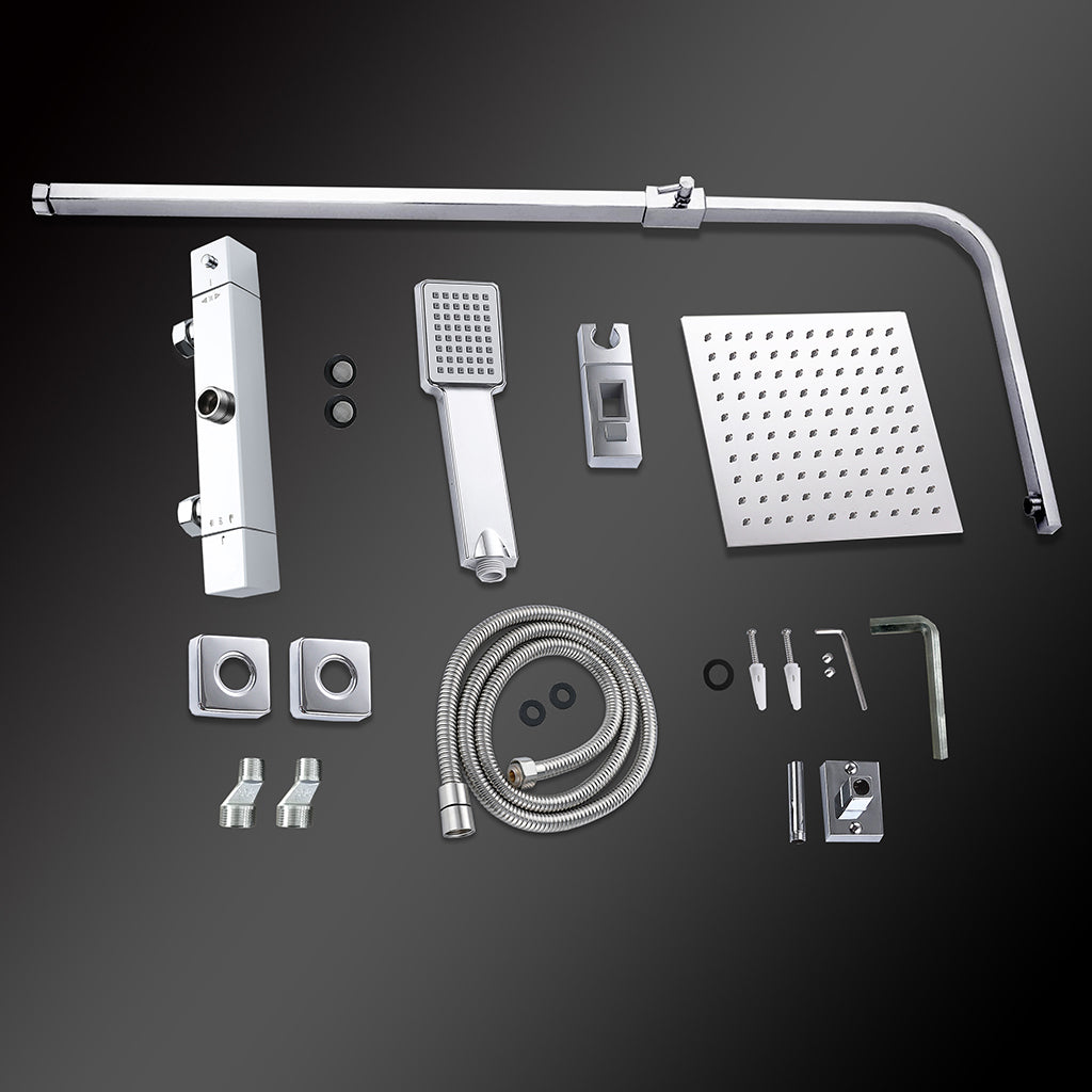 Colonne doccia cromo, soffione doccia quadrato 20x20cm acciaio inox, miscelatore termostatico doccia rettangolo antiscottature