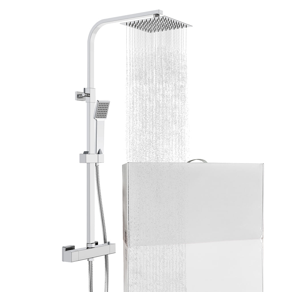 Colonna doccia con miscelatore termostatico, saliscendi doccia quadrato regolabile 73-115cm, cromo