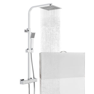 Colonna doccia con miscelatore termostatico, saliscendi doccia quadrato regolabile 73-115cm, cromo