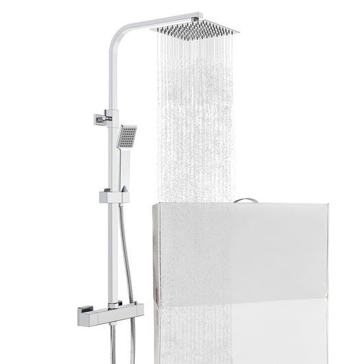 Colonna doccia con miscelatore termostatico, saliscendi doccia quadrato regolabile 73-115cm, cromo