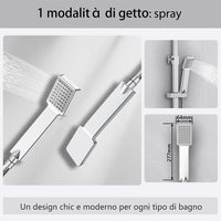 Kit doccia con miscelatore termostatico, soffione quadrato 25x25cm, doccetta quadrata 22x6.4cm, colonna doccia regolabile 73-115cm, cromo