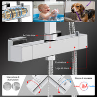 Colonne doccia cromo, soffione doccia quadrato 25x25cm acciaio inox, miscelatore termostatico doccia rettangolo antiscottature