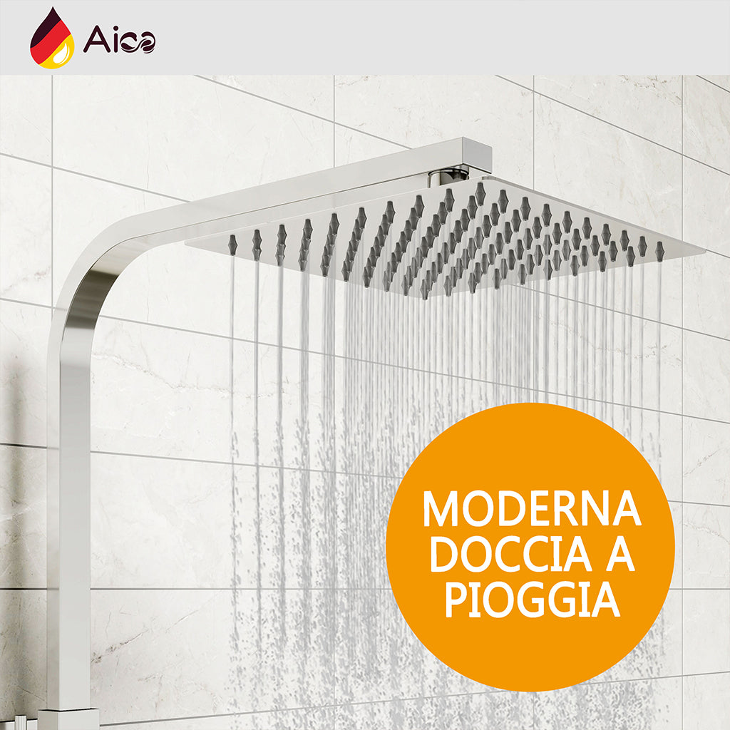 Colonna doccia con miscelatore termostatico, saliscendi doccia quadrato regolabile 73-115cm, cromo