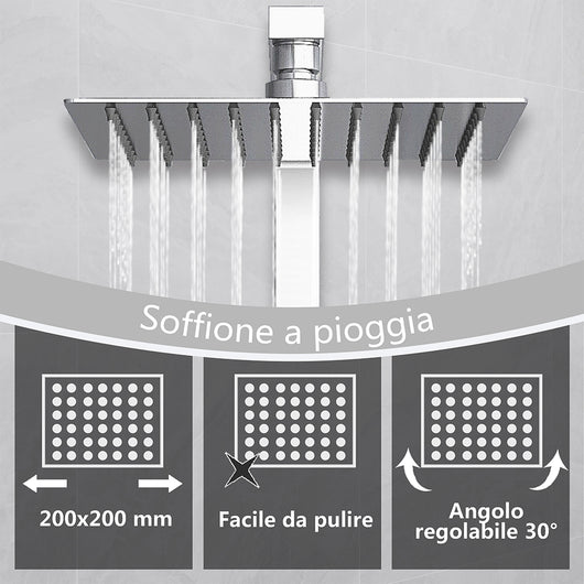 AICA Colonna Doccia con Miscelatore Termostatico, Set Doccia con Soffione 20x20cm e 40x280mm Rubinetto Cromo