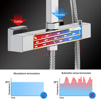 Colonne doccia cromo, soffione doccia quadrato 25x25cm acciaio inox, miscelatore termostatico doccia rettangolo antiscottature