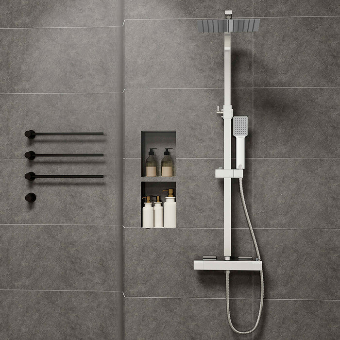 Colonne doccia cromo, soffione doccia quadrato 25x25cm acciaio inox, miscelatore termostatico doccia rettangolo antiscottature