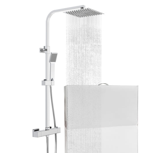 Grande soffione doccia inox 25x25cm, miscelatore termostatico doccia rettangolo 280x40mm, cromo