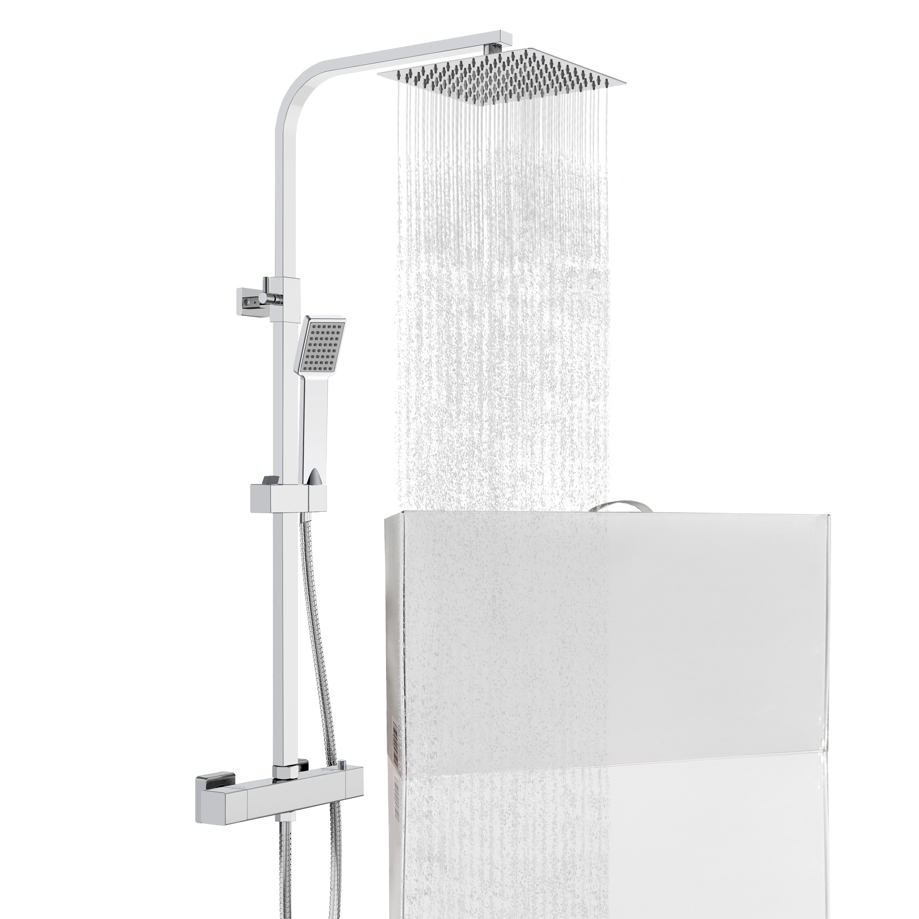 Grande soffione doccia inox 25x25cm, miscelatore termostatico doccia rettangolo 280x40mm, cromo