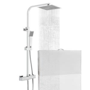 Grande soffione doccia inox 25x25cm, miscelatore termostatico doccia rettangolo 280x40mm, cromo