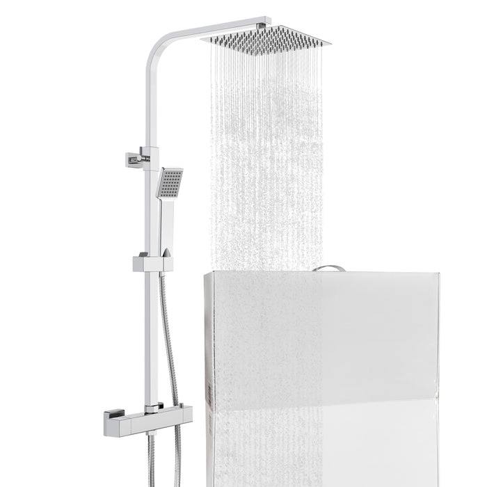 Grande soffione doccia inox 25x25cm, miscelatore termostatico doccia rettangolo 280x40mm, cromo