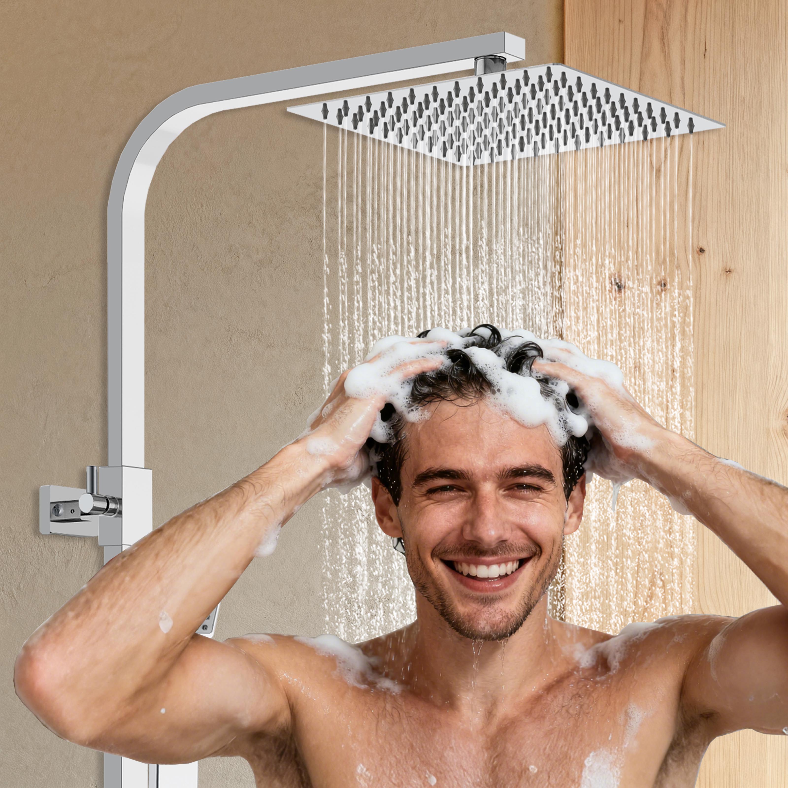 Grande soffione doccia inox 25x25cm, miscelatore termostatico doccia rettangolo 280x40mm, cromo
