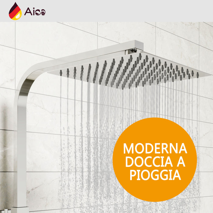 Grande soffione doccia inox 25x25cm, miscelatore termostatico doccia rettangolo 280x40mm, cromo