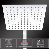 Colonne doccia cromo, soffione doccia quadrato 25x25cm acciaio inox, miscelatore termostatico doccia rettangolo antiscottature