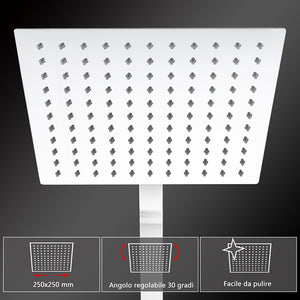 Colonne doccia cromo, soffione doccia quadrato 25x25cm acciaio inox, miscelatore termostatico doccia rettangolo antiscottature