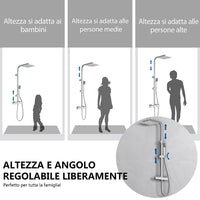 Kit doccia con miscelatore termostatico, soffione quadrato 25x25cm, doccetta quadrata 22x6.4cm, colonna doccia regolabile 73-115cm, cromo