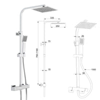 Grande soffione doccia inox 25x25cm, miscelatore termostatico doccia rettangolo 280x40mm, cromo