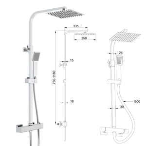Grande soffione doccia inox 25x25cm, miscelatore termostatico doccia rettangolo 280x40mm, cromo