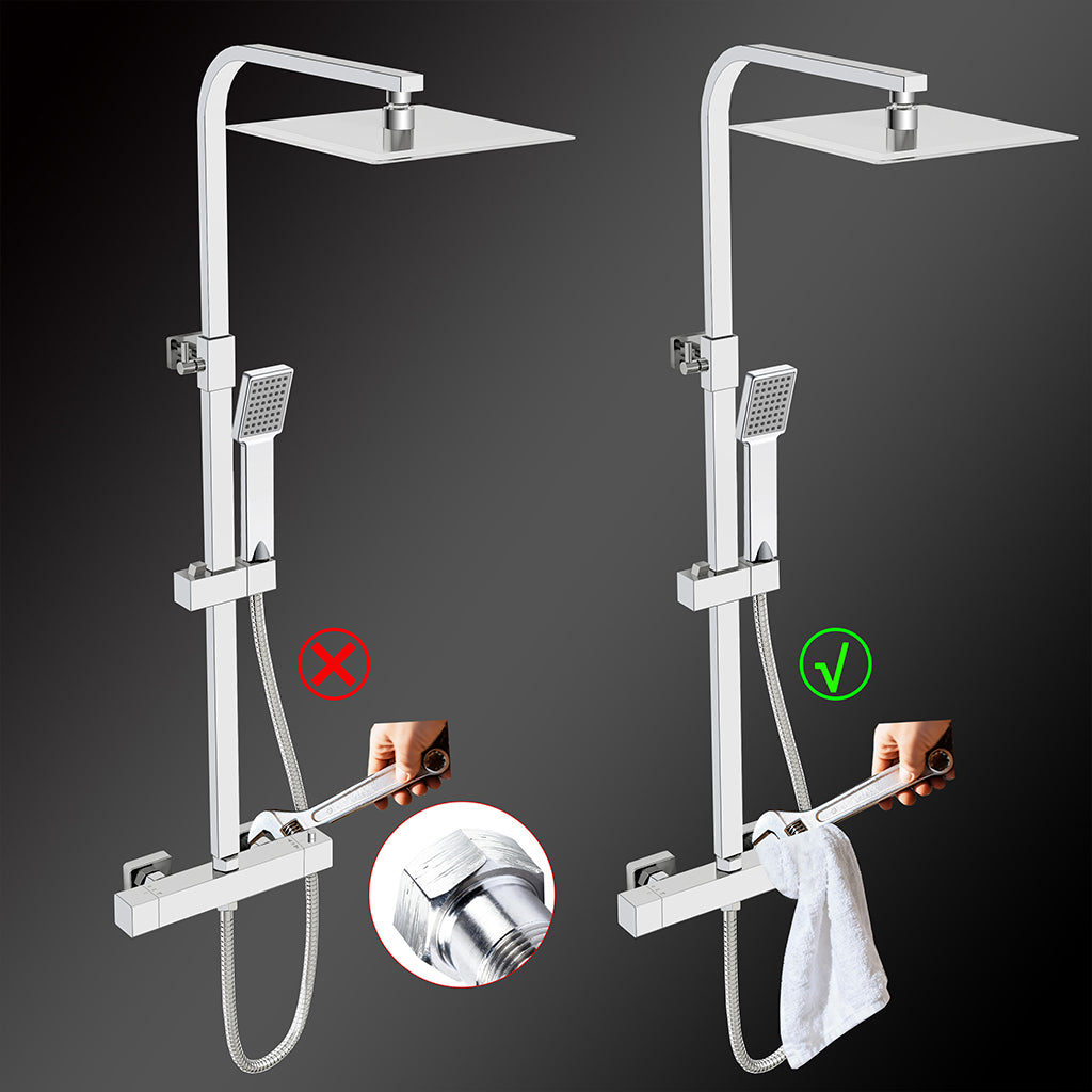 Colonne doccia cromo, soffione doccia quadrato 25x25cm acciaio inox, miscelatore termostatico doccia rettangolo antiscottature