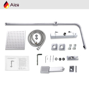 Grande soffione doccia inox 25x25cm, miscelatore termostatico doccia rettangolo 280x40mm, cromo