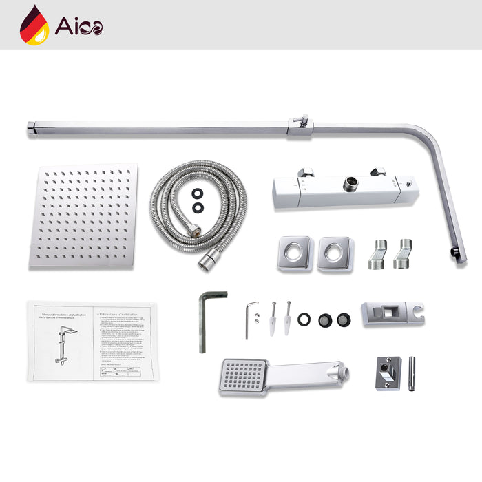 Grande soffione doccia inox 25x25cm, miscelatore termostatico doccia rettangolo 280x40mm, cromo