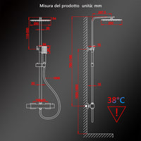 Colonne doccia cromo, soffione doccia quadrato 25x25cm acciaio inox, miscelatore termostatico doccia rettangolo antiscottature