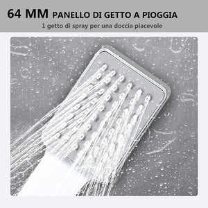 Kit doccia con miscelatore termostatico, soffione quadrato 25x25cm, doccetta quadrata 22x6.4cm, colonna doccia regolabile 73-115cm, cromo