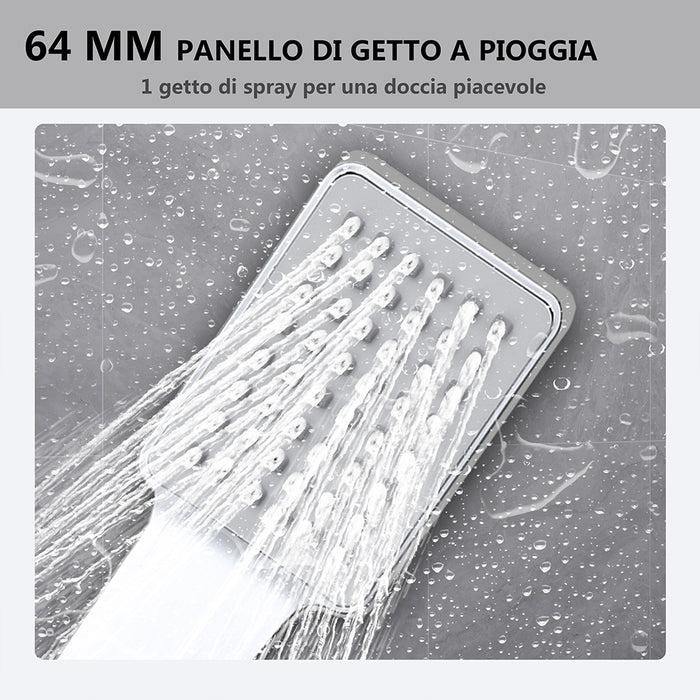 Kit doccia con miscelatore termostatico, soffione quadrato 25x25cm, doccetta quadrata 22x6.4cm, colonna doccia regolabile 73-115cm, cromo
