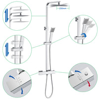 AICA Colonna doccia con miscelatore termostatico, rubinetto doccia rettangolare 28x4cm, soffione doccia quadrato 25x25cm in acciaio inox cromato