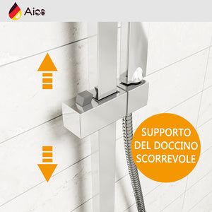 Grande soffione doccia inox 25x25cm, miscelatore termostatico doccia rettangolo 280x40mm, cromo