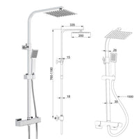 Colonna doccia con miscelatore termostatico, saliscendi doccia quadrato regolabile 73-115cm, cromo