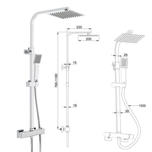 Colonna doccia con miscelatore termostatico, saliscendi doccia quadrato regolabile 73-115cm, cromo
