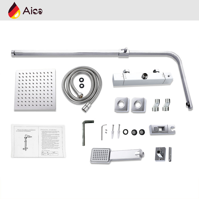 Colonna doccia con miscelatore termostatico, saliscendi doccia quadrato regolabile 73-115cm, cromo