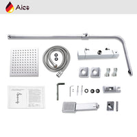 Colonna doccia con miscelatore termostatico, saliscendi doccia quadrato regolabile 73-115cm, cromo