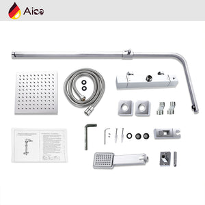 Colonna doccia con miscelatore termostatico, saliscendi doccia quadrato regolabile 73-115cm, cromo