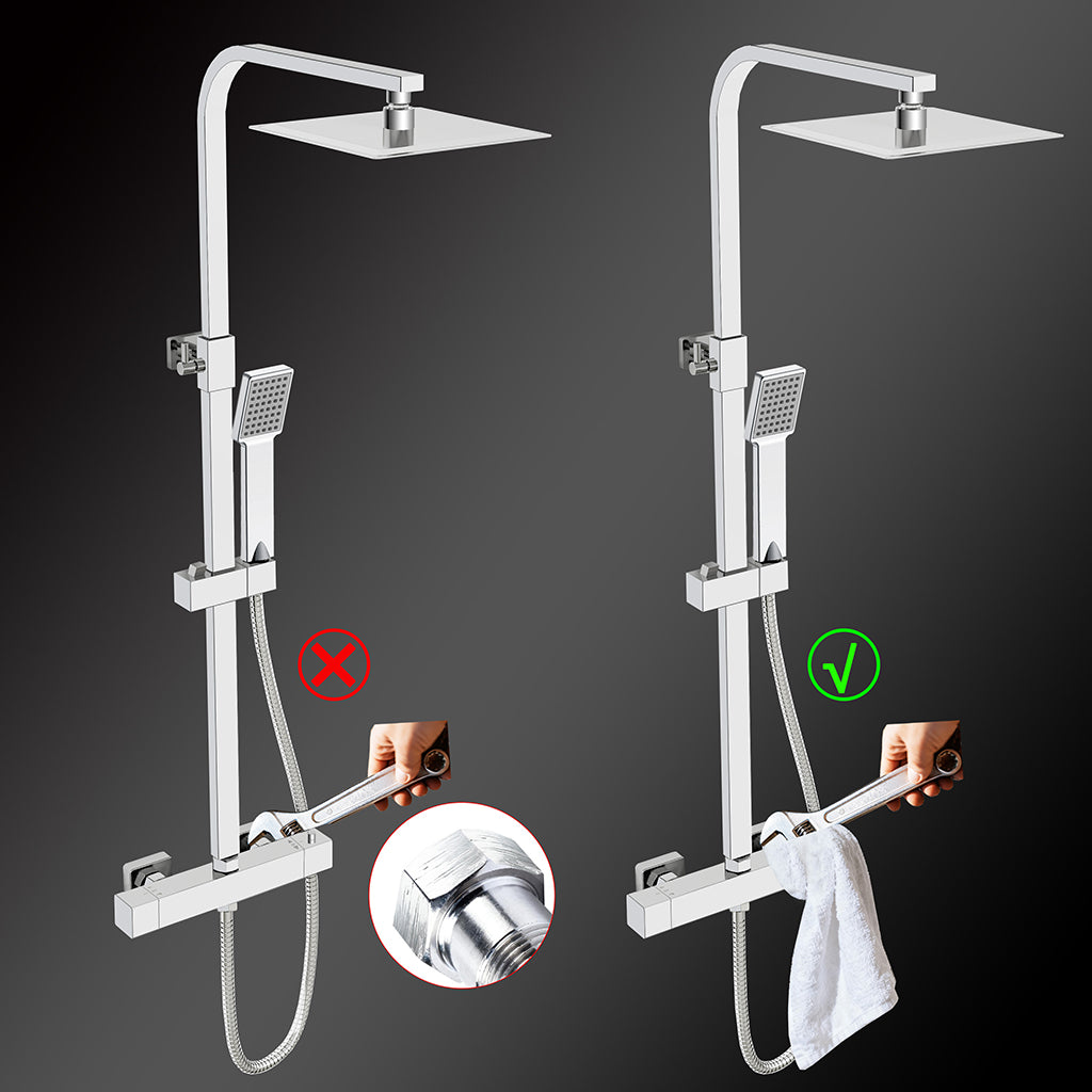 Colonne doccia cromo, soffione doccia quadrato 20x20cm acciaio inox, miscelatore termostatico doccia rettangolo antiscottature