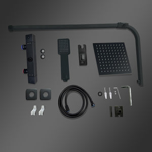 Colonne doccia nero, soffione doccia quadrato 20x20cm acciaio inox, miscelatore termostatico doccia rettangolo antiscottature