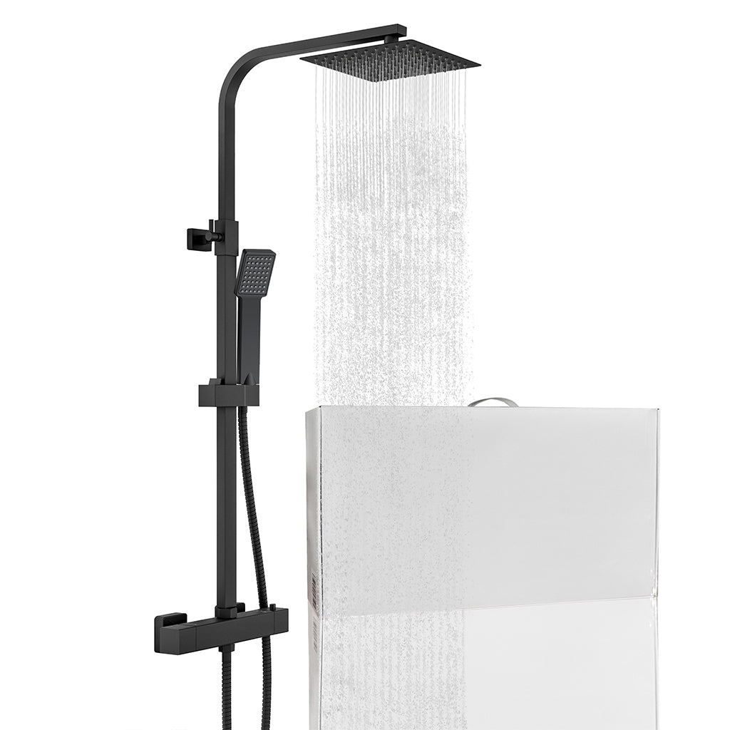 Colonna doccia con miscelatore termostatico, saliscendi doccia quadrato regolabile 73-115cm, nero