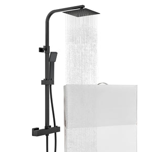 Colonna doccia con miscelatore termostatico, saliscendi doccia quadrato regolabile 73-115cm, nero