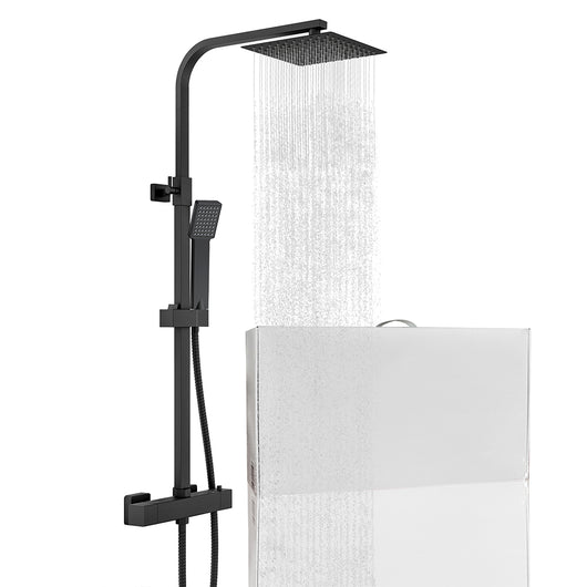 Colonna doccia con miscelatore termostatico, saliscendi doccia quadrato regolabile 73-115cm, nero