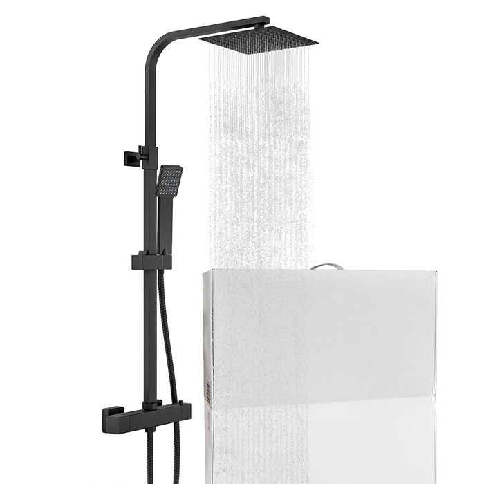 Colonna doccia con miscelatore termostatico, saliscendi doccia quadrato regolabile 73-115cm, nero